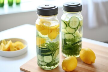 chilled container filled with homemade detox water