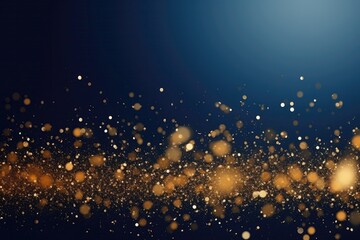 Abstract Background Featuring Dark Blue And Gold Particles, With Golden Light Shine Particles Bokeh Set Against Navy Blue Backdrop The Background Incorporates Gold Foil Texture - obrazy, fototapety, plakaty