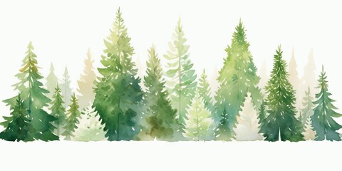 Watercolor background drawn landscape of foggy forest, winter hill. - obrazy, fototapety, plakaty
