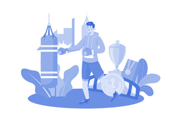 Man boxing training at home.