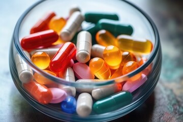 capsules separated by colors in a medicine basket