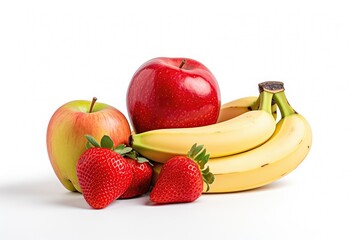 Apples, Strawberries, And Banana On White Background