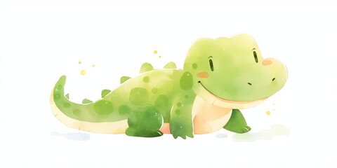 Obraz premium Cute kawaii crocodile hand drawn watercolor illustration.