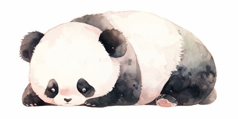 Cute kawaii baby panda hand drawn watercolor illustration.