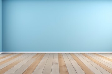 Empty Room with Wood Floor and Light Blue Wall Background for Product Display