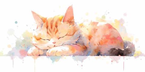 Cute cat hand drawn watercolor illustration.