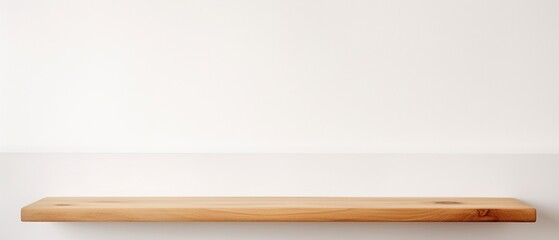 Empty Wooden Shelf on White Wall Background