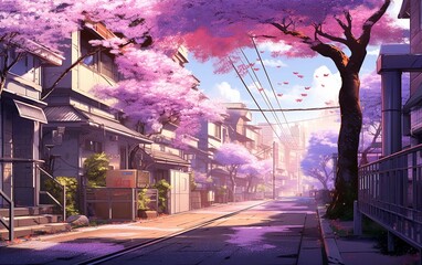 Anime background. Japan city.  - obrazy, fototapety, plakaty