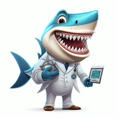 Cartoon Character  of Shark as Doctor Isolated on White Background.
