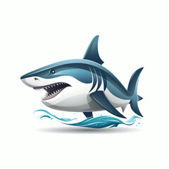 Shark Logo with Cartoon Character Isolated on White Background.