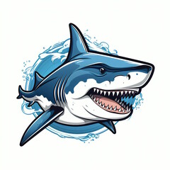 Shark Logo with Cartoon Character Isolated on White Background.