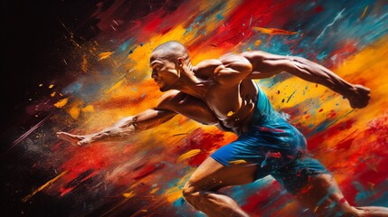 A high-definition photograph showcasing a sportsman's fluid and graceful motion, with the solid multicolor background serving as a canvas that complements and enhances their performance