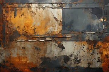 Grungy industrial metal background with rusted textures, Generative AI