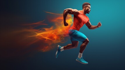 A high-definition photograph showcasing the runner's fluid and powerful stride, with a clean and minimalist color background that emphasizes their athleticism and grace