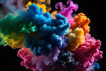 Obraz premium Beautiful rainbow colored smoke on a black background. High Quality. Generative AI