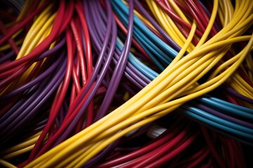 spaghetti arrangement of ethernet cables - obrazy, fototapety, plakaty