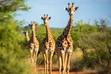 Fotobehang giraffes grazing in a guided, respectful safari tour © Alfazet Chronicles