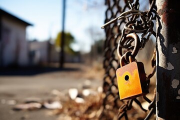 a padlock attached to a gate of a vacant property