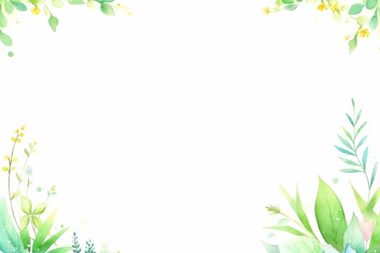 Watercolor hand painted green floral banner or frame, background illustration.