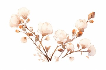 Cotton flowers hand drawn watercolor illustration.