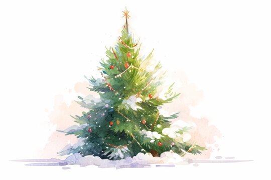 Christmas tree hand painted watercolor illustration.