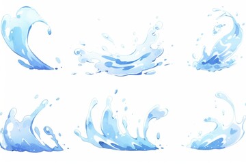Fototapeta na wymiar Set of water splash hand painted watercolor illustration.