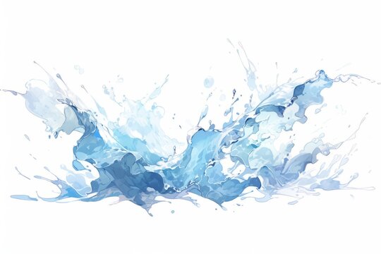 Water splash hand painted watercolor illustration.