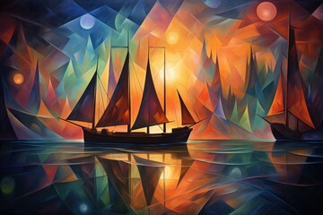 Cursed ghost ships, forever sailing the seas with ghostly crews seeking redemption - Generative AI - obrazy, fototapety, plakaty