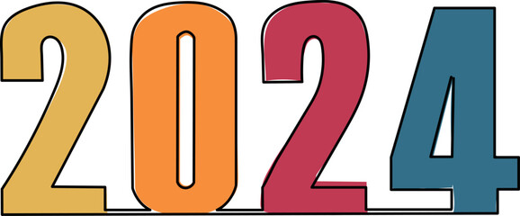 numbers 2024 color line drawing, sketch vector