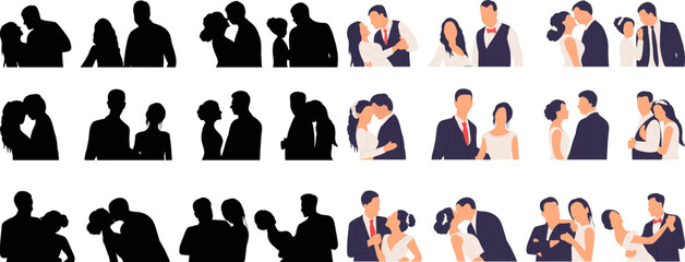 set of silhouettes portrait of man and woman, sketch vector