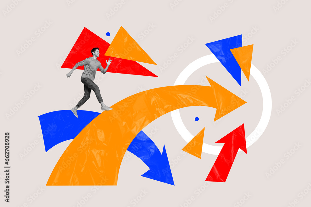 Aufkleber concept collage of motivated businessman running to achieve his target arrow showing center challeng
