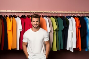 Obraz premium Attractive Clothes Designer Amidst Fashionable Backdrop