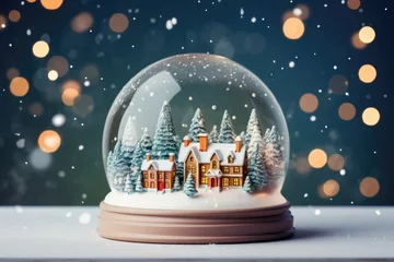 Fotobehang Beautiful snow globe with Christmas tree and house inside © Jasmina
