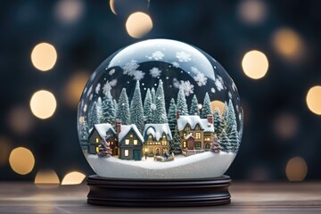 Fototapeta na wymiar Beautiful snow globe with Christmas tree and house inside