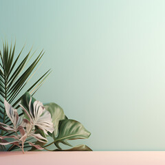 Tropical Plants on a Pastel Backdrop with Gentle Shadows