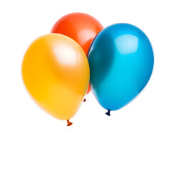 three colored balloons isolated on transparent background or white background
