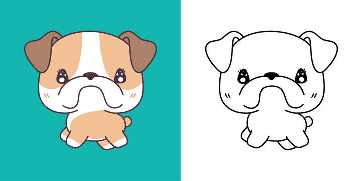 Kawaii Bulldog Dog for Coloring Page and Illustration. Adorable Clip Art Puppy.