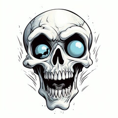 Horror Human Head Skull Isolated on White Background.