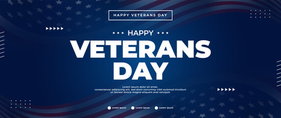 blue happy veterans day banner with american flag elements
