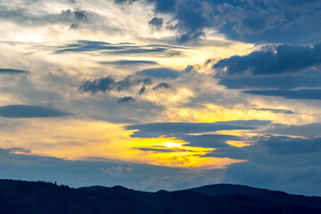 Colorful clouds in the sky at sunset.