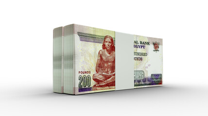 3d rendering of Stacks of 200 Egyptian pound notes. Few bundles of Egyptian currency isolated on transparent background - obrazy, fototapety, plakaty