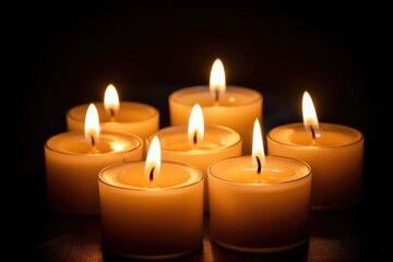 Fototapeta na wymiar lit candles against a dark background creating soft light