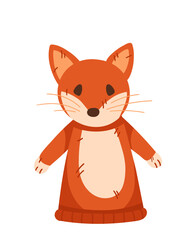 Fox animal doll puppet for children theater cute soft hand toy vector illustration isolated on white background