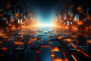 Fototapeta premium Dynamic technology background with a captivating blue and orange color theme. Perfect for adding a modern and vibrant touch to your creative projects. Ai generated
