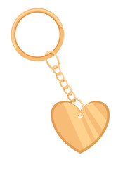 Golden heart keychain with ring and chain vector illustration isolated on white background