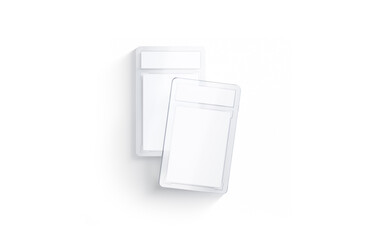 Blank transparent plastic trading card mockup stack, top view