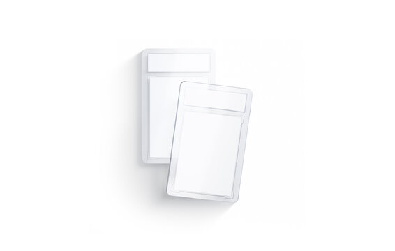 Blank Transparent Plastic Trading Card Mockup Stack, Top View