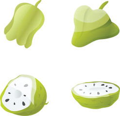 Custard apple icons set cartoon vector. Exotic tropical fruit. Healthy nutrition concept