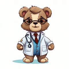Teddy Bear Doctor Cartoon Character Isolated on White Background.