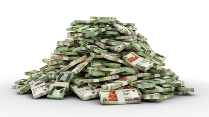 Big pile of Egyptian pound notes a lot of money over transparent background. 3d rendering of...